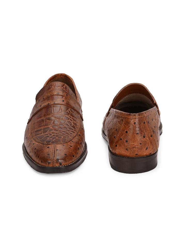 CARLO ROMANO TAN COLOR ITALIAN CROCODILE OSTRICH PRINTED LEATHER MOCCASIN  FOR MEN