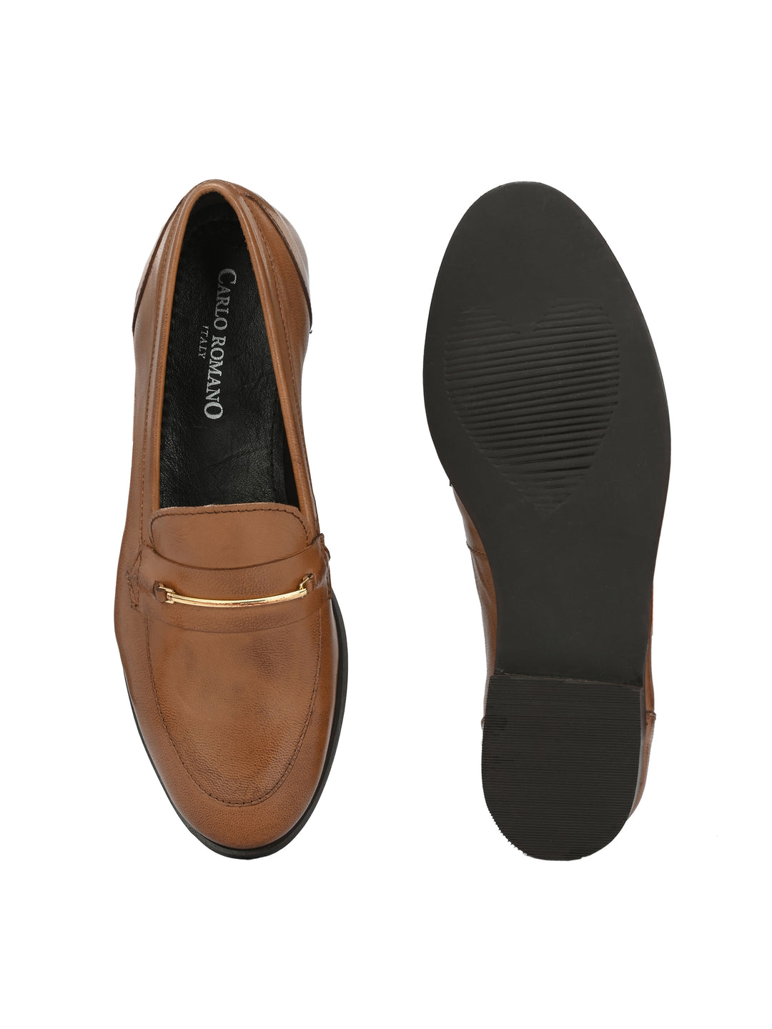 CARLO ROMANO GENUINE BURNISH LEATHER TAN COLOR MOCCASIN SHOE FOR WOMEN