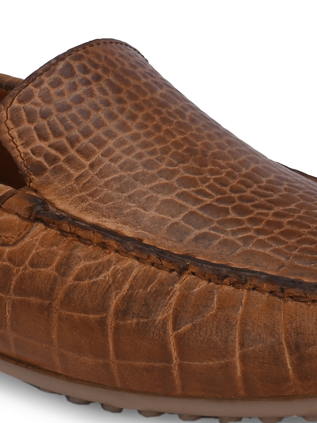 CARLO ROMANO TAN COLOR PREMIUM CROCODILE PRINTED LEATHER MOCCASIN SHOES FOR MEN