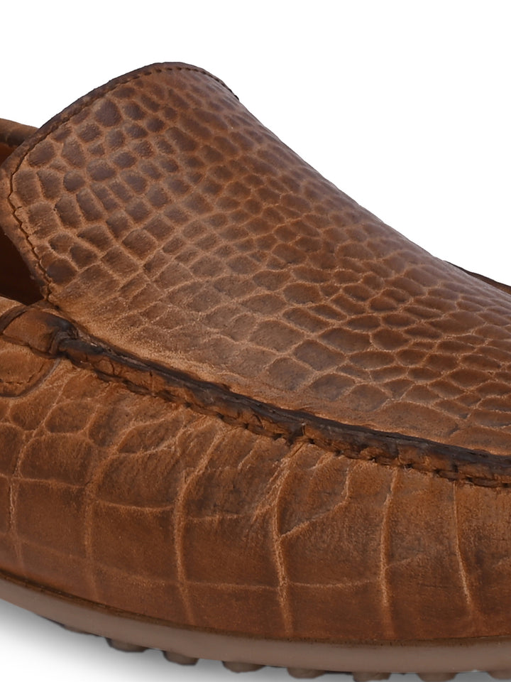 CARLO ROMANO TAN COLOR PREMIUM CROCODILE PRINTED LEATHER MOCCASIN SHOES FOR MEN