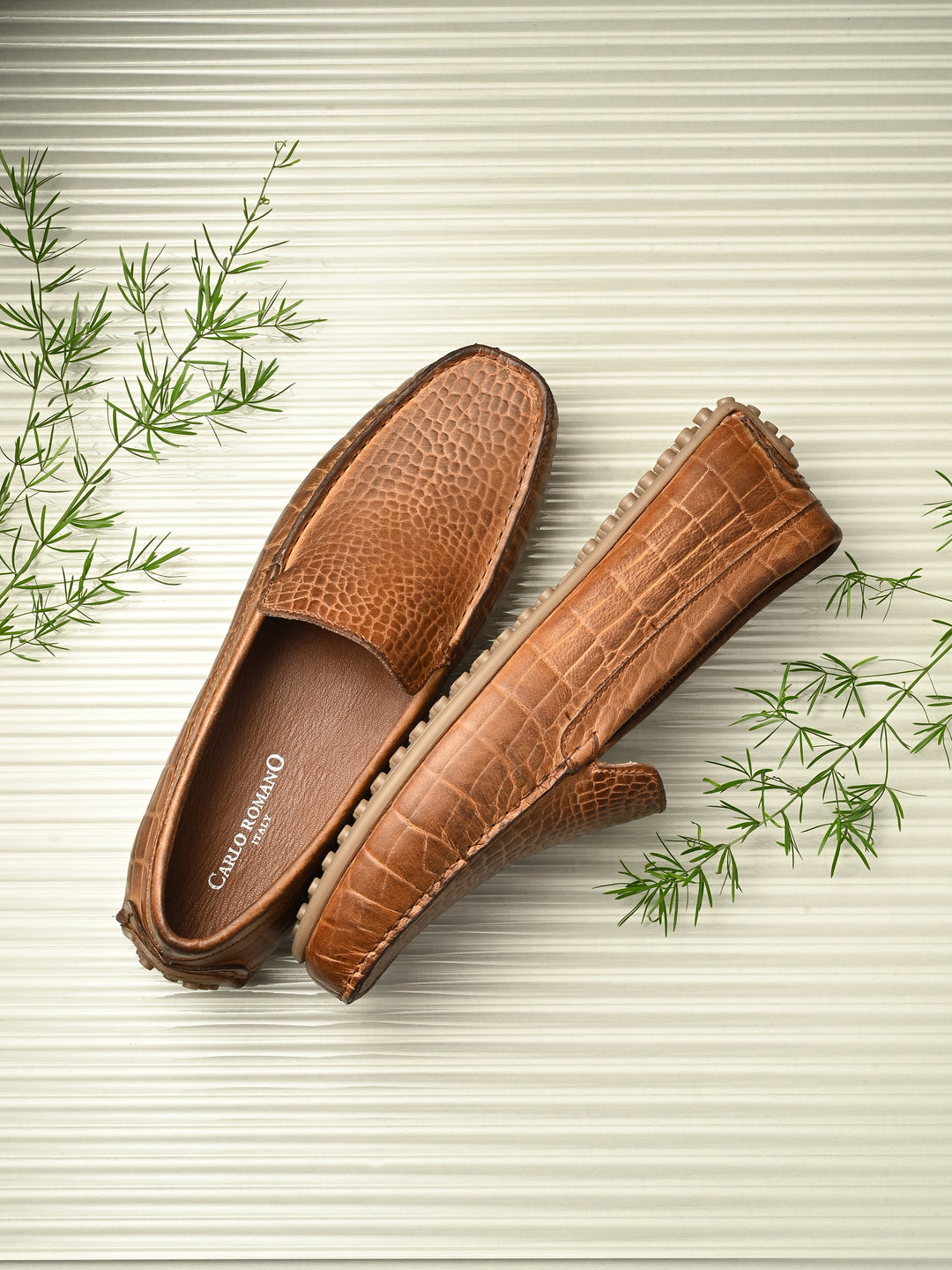 CARLO ROMANO TAN COLOR PREMIUM CROCODILE PRINTED LEATHER MOCCASIN SHOES FOR MEN