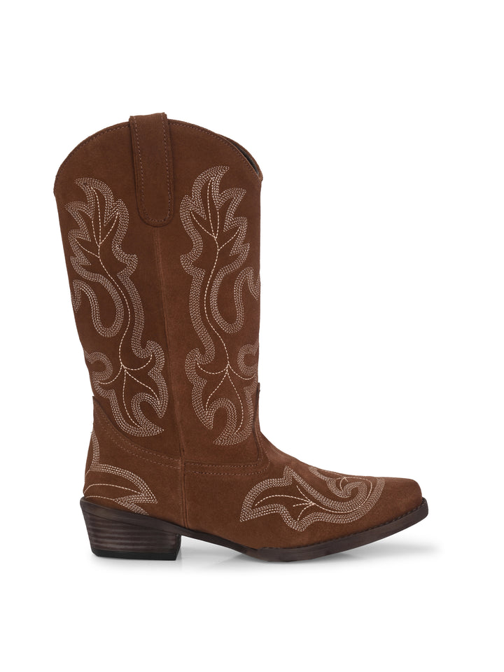 CARLO ROMANO BY WASAN  SUEDE LEATHER EMBROIDERY LONG COW BOOT FOR WOMEN