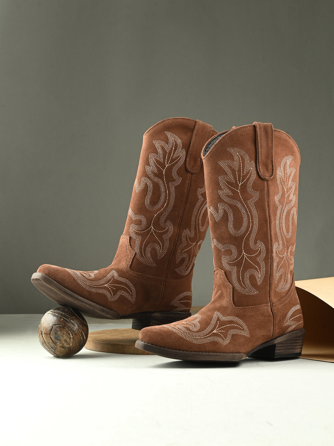 CARLO ROMANO BY WASAN  SUEDE LEATHER EMBROIDERY LONG COW BOOT FOR WOMEN