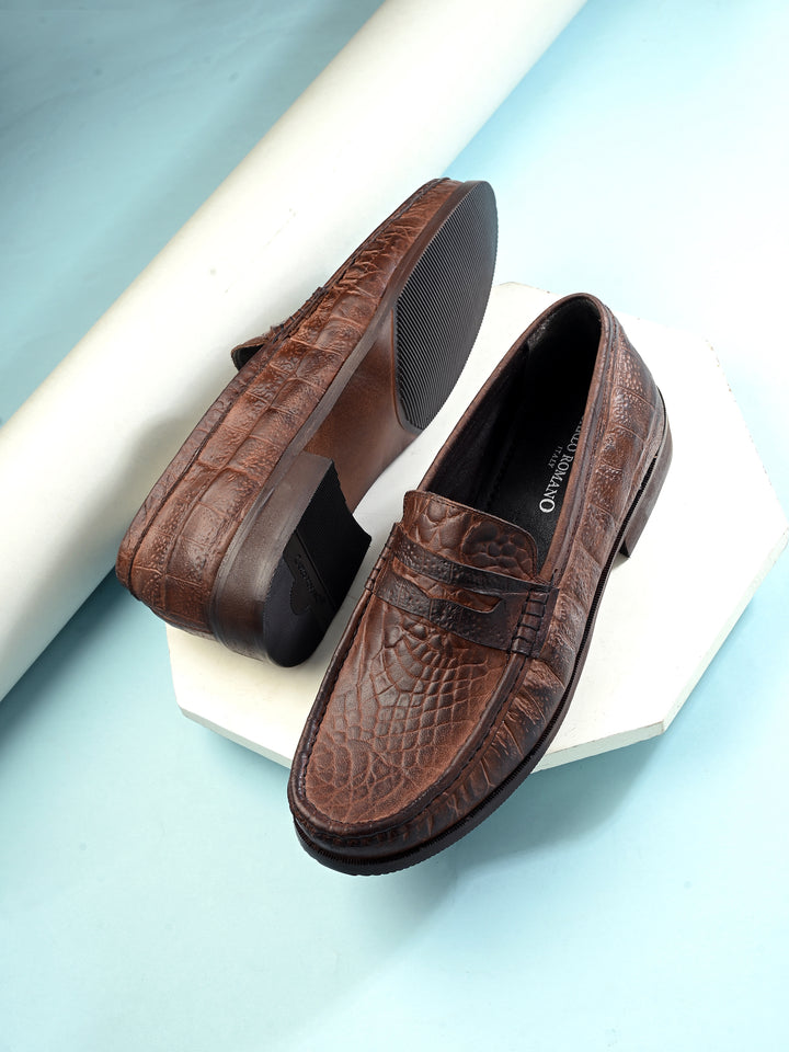 CARLO ROMANO BY WASAN BROWN TAN COLOR PREMIUM STYLISH CROCO PRINTED LEATHER MOCCASIN FOR MEN