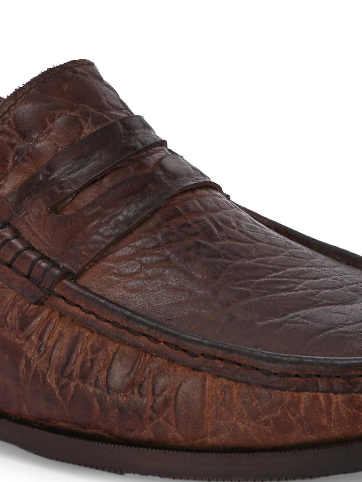 CARLO ROMANO BY WASAN BROWN TAN COLOR PREMIUM STYLISH CROCO PRINTED LEATHER MOCCASIN FOR MEN