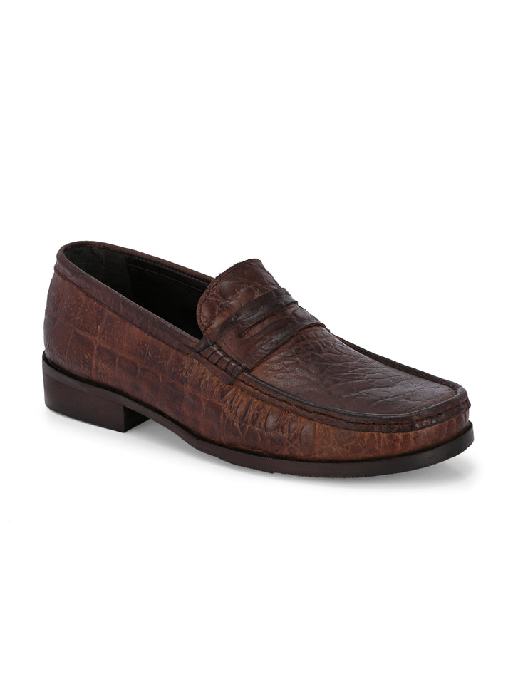 CARLO ROMANO BY WASAN BROWN TAN COLOR PREMIUM STYLISH CROCO PRINTED LEATHER MOCCASIN FOR MEN