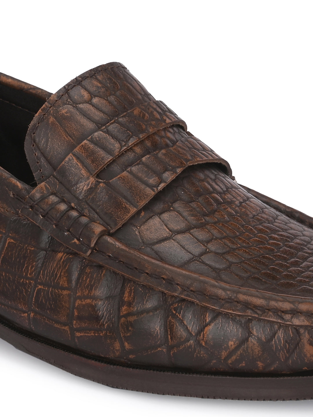 CARLO ROMANO BROWN COLOR CROCODILE PRINTED LEATHER  MOCCASIN SHOES FOR MEN