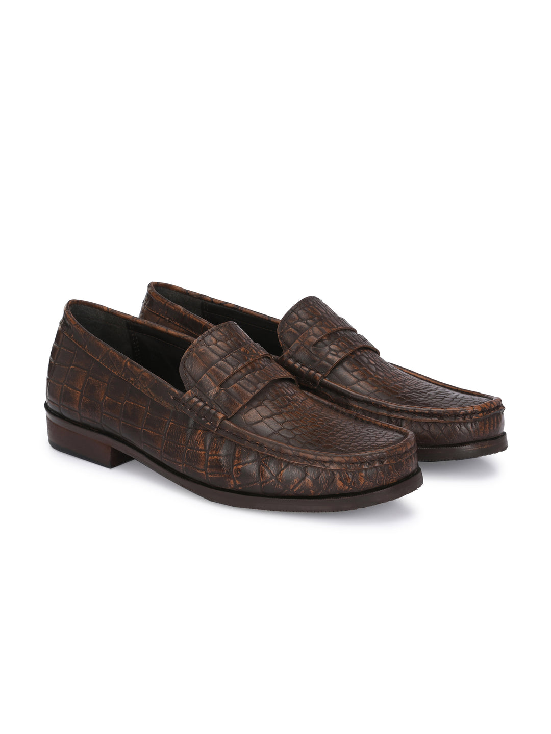 CARLO ROMANO BROWN COLOR CROCODILE PRINTED LEATHER  MOCCASIN SHOES FOR MEN