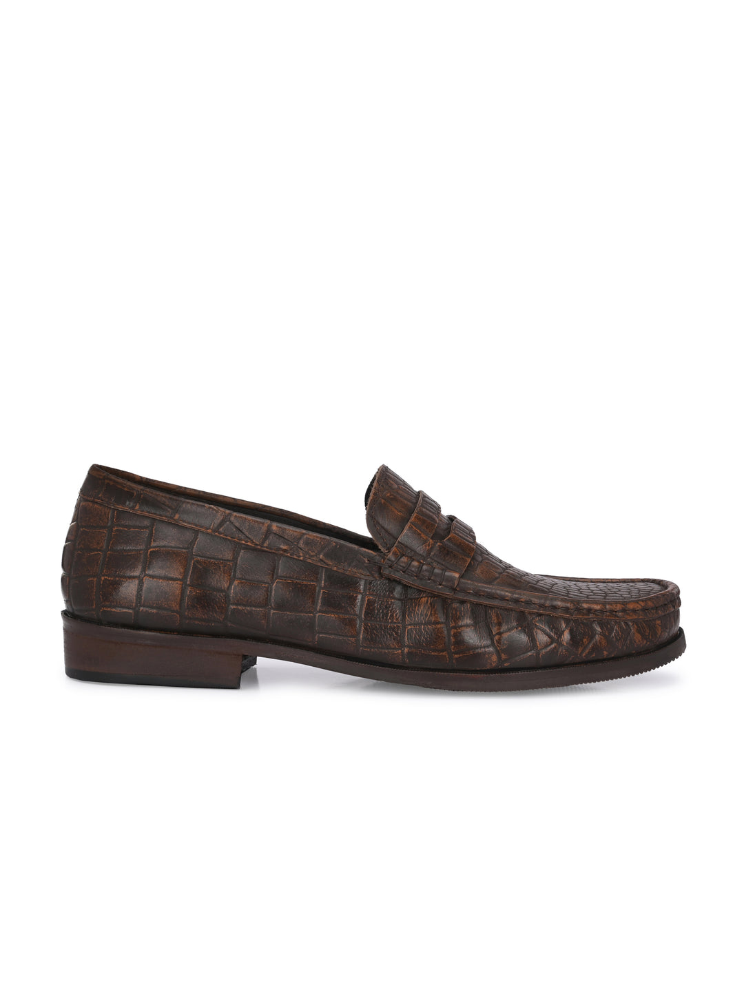 CARLO ROMANO BROWN COLOR CROCODILE PRINTED LEATHER  MOCCASIN SHOES FOR MEN