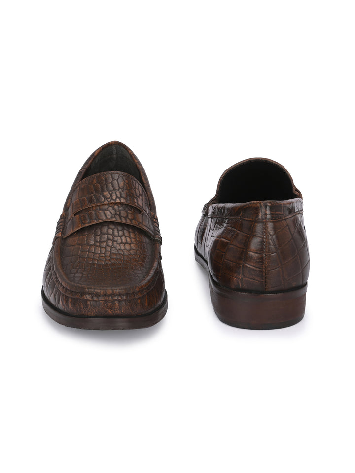 CARLO ROMANO BROWN COLOR CROCODILE PRINTED LEATHER  MOCCASIN SHOES FOR MEN