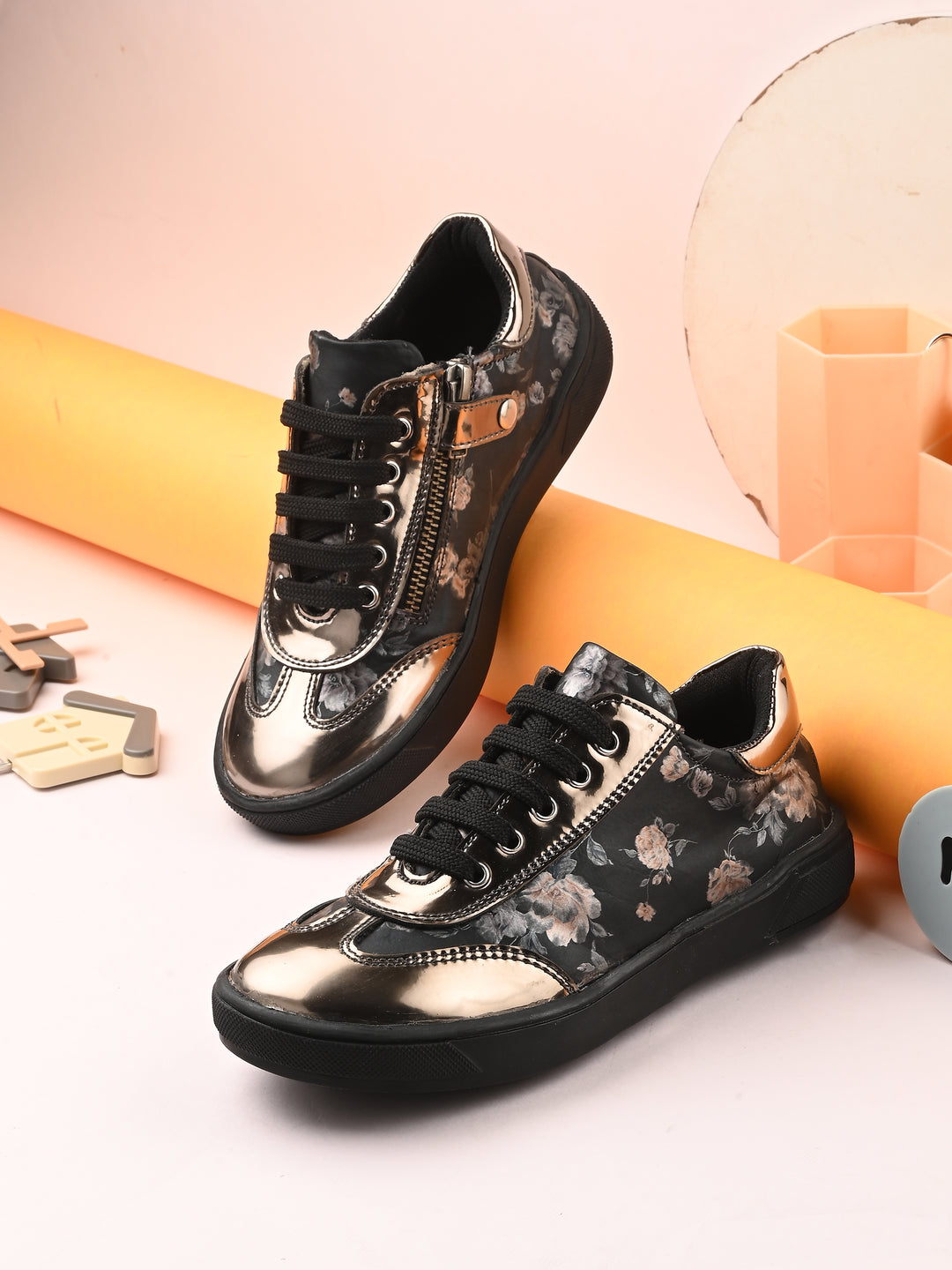 CARLO ROMANO BY WASAN VEGAN PATENT FLOWER PRINT SHOES FOR KIDS