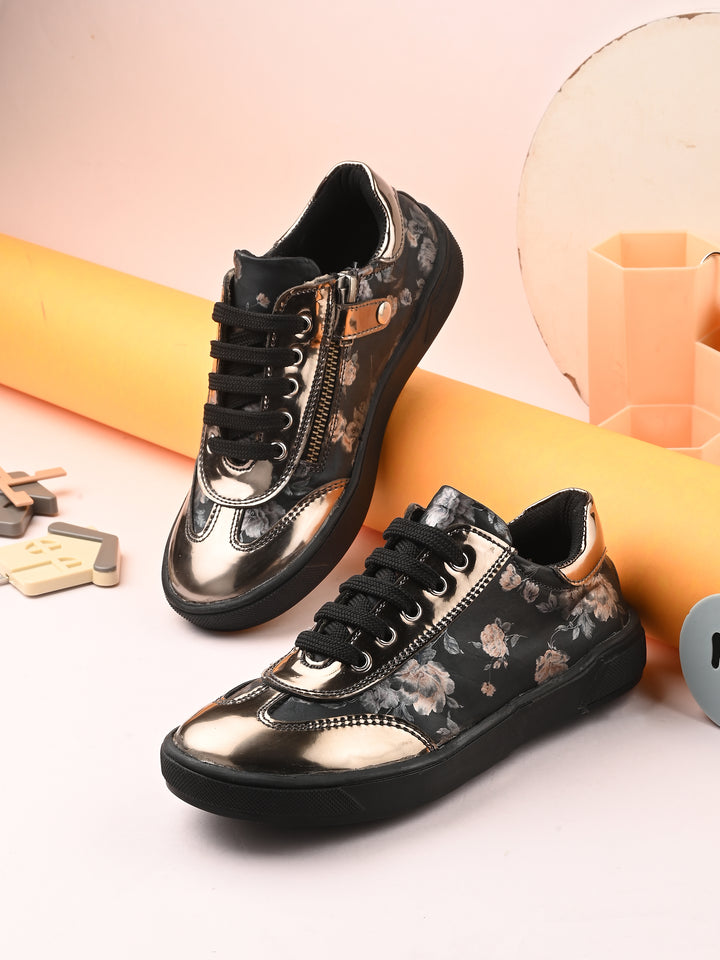 CARLO ROMANO BY WASAN VEGAN PATENT FLOWER PRINT SHOES FOR KIDS