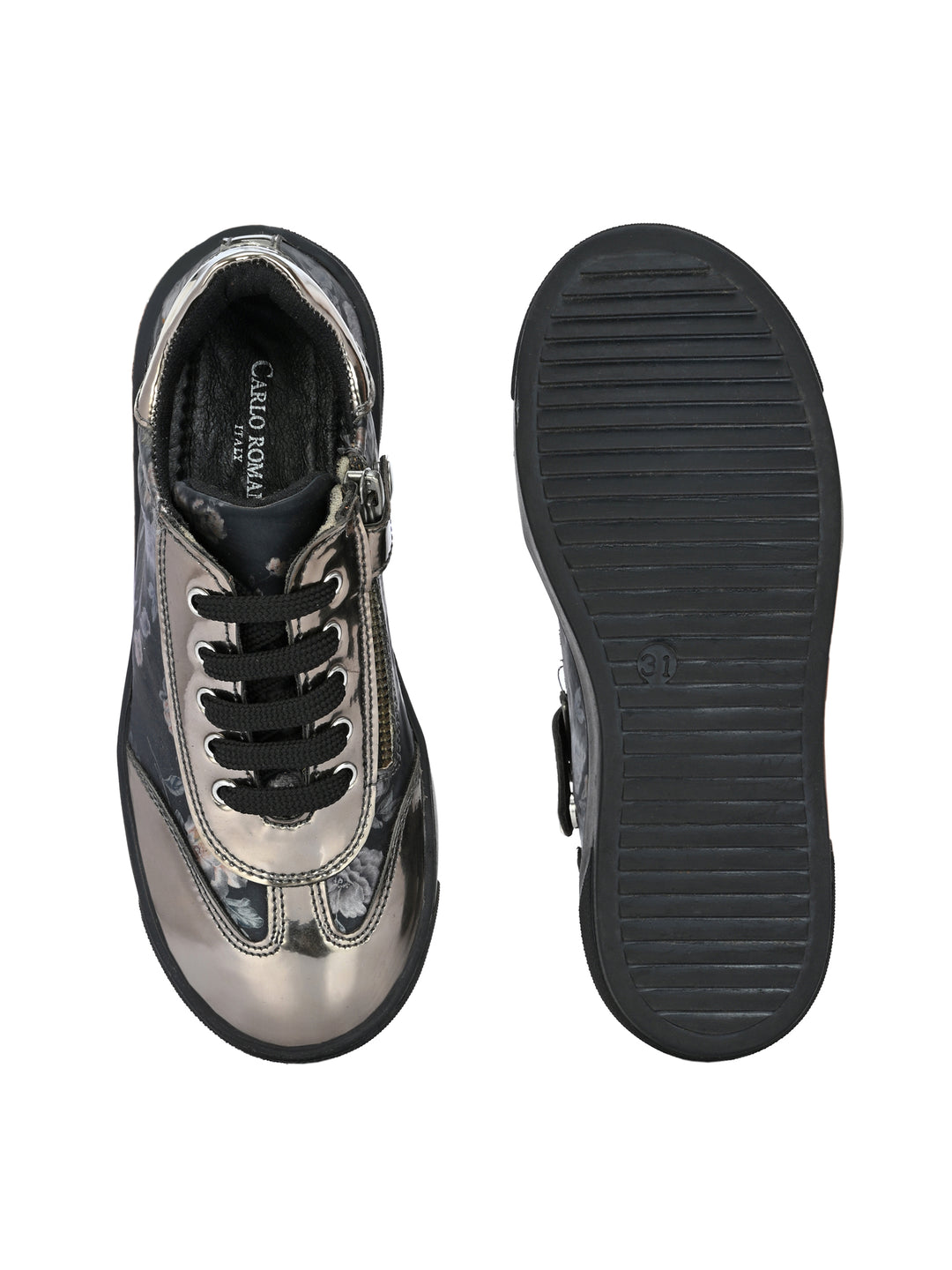 CARLO ROMANO BY WASAN VEGAN PATENT FLOWER PRINT SHOES FOR KIDS