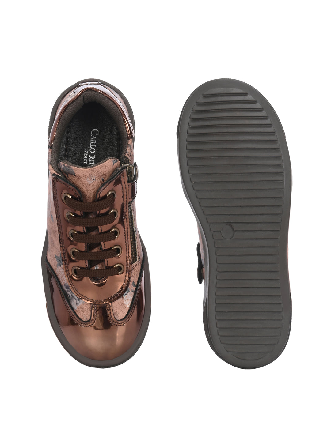 CARLO ROMANO BY WASAN VEGAN PATENT FLOWER PRINT SHOES FOR KIDS