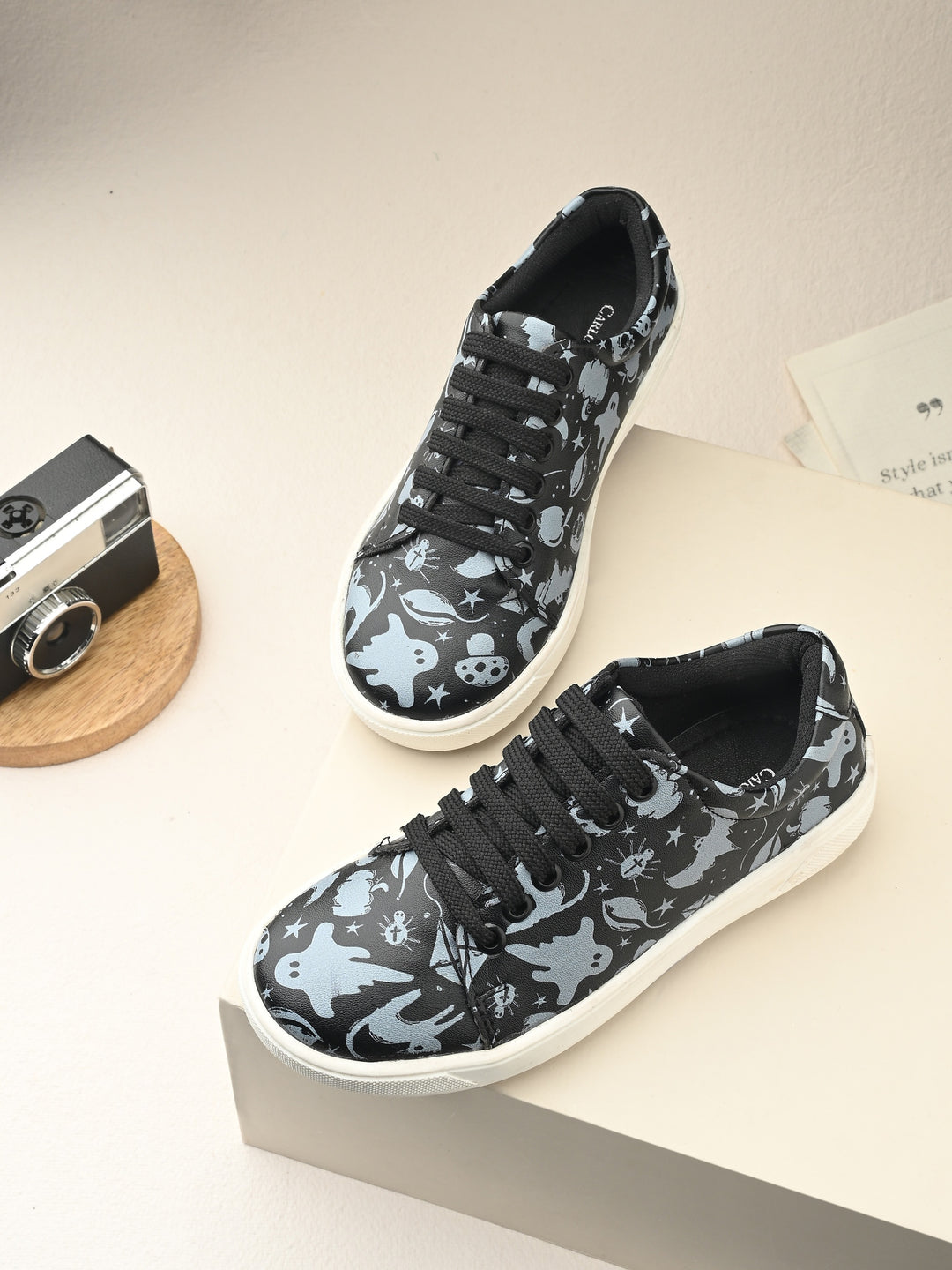 CARLO ROMANO BY WASAN BLACK PRIINTED VEGAN LEATHER DIGITAL PRINT SHOE FOR KIDS