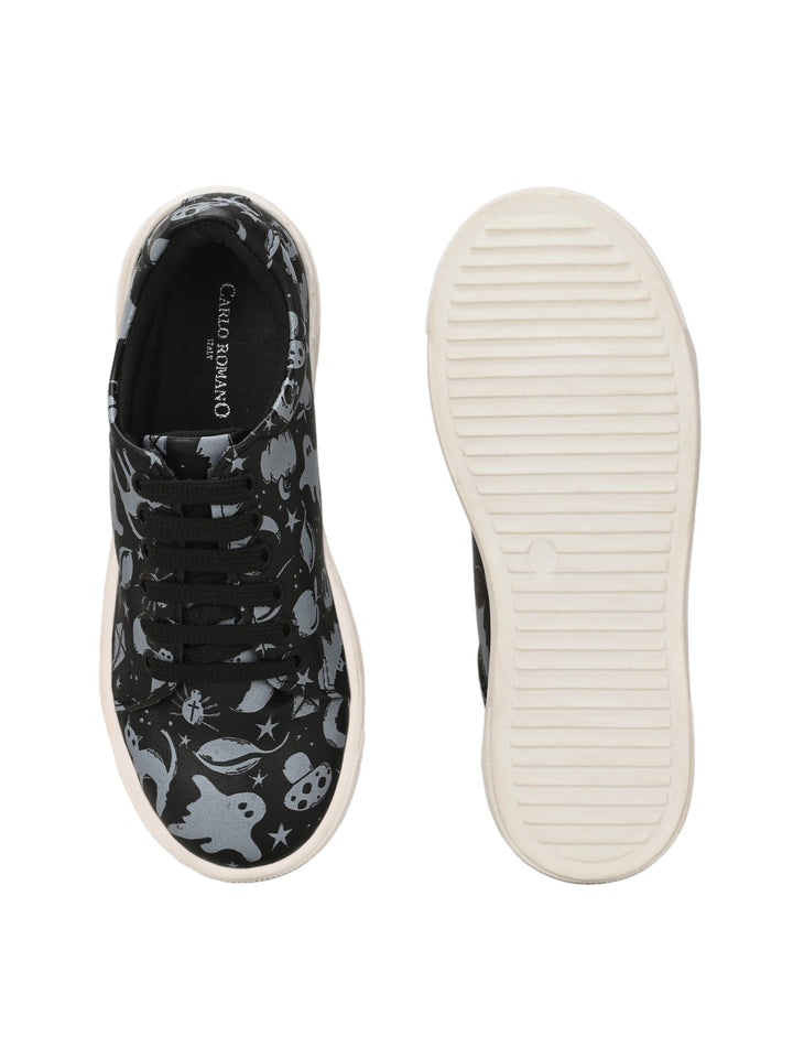 CARLO ROMANO BY WASAN BLACK PRIINTED VEGAN LEATHER DIGITAL PRINT SHOE FOR KIDS