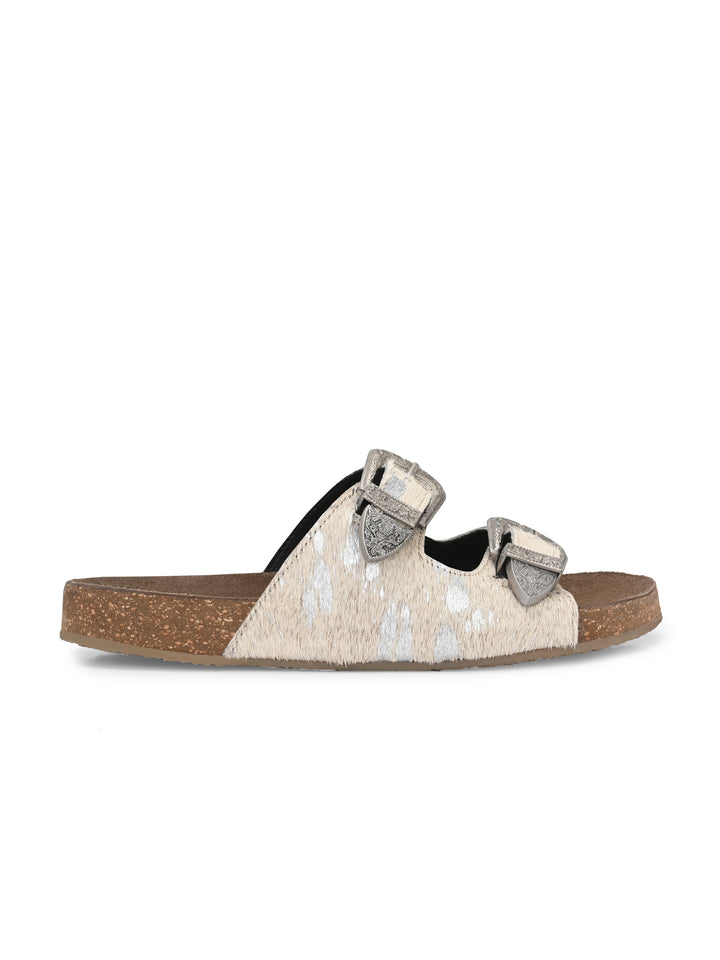 Women's Genuine Hair On Leather Flat Cork Footbed Slipper