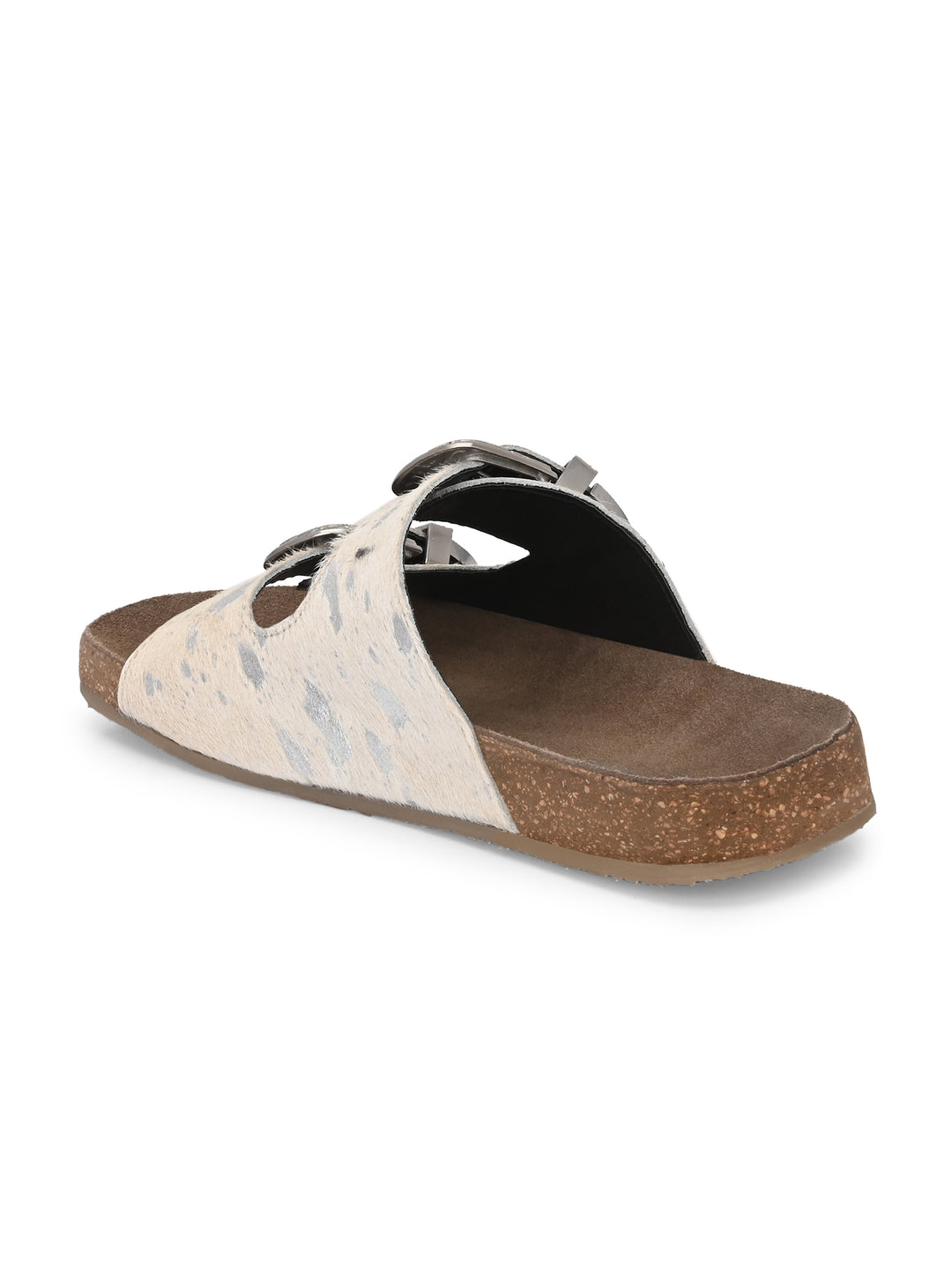 Women's Genuine Hair On Leather Flat Cork Footbed Slipper