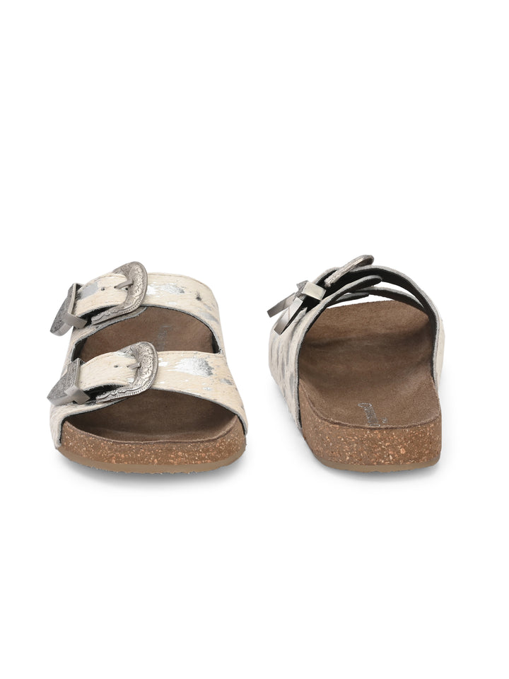 Women's Genuine Hair On Leather Flat Cork Footbed Slipper