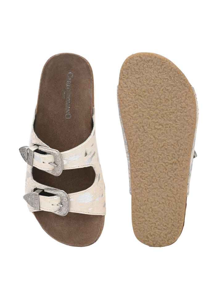 Women's Genuine Hair On Leather Flat Cork Footbed Slipper