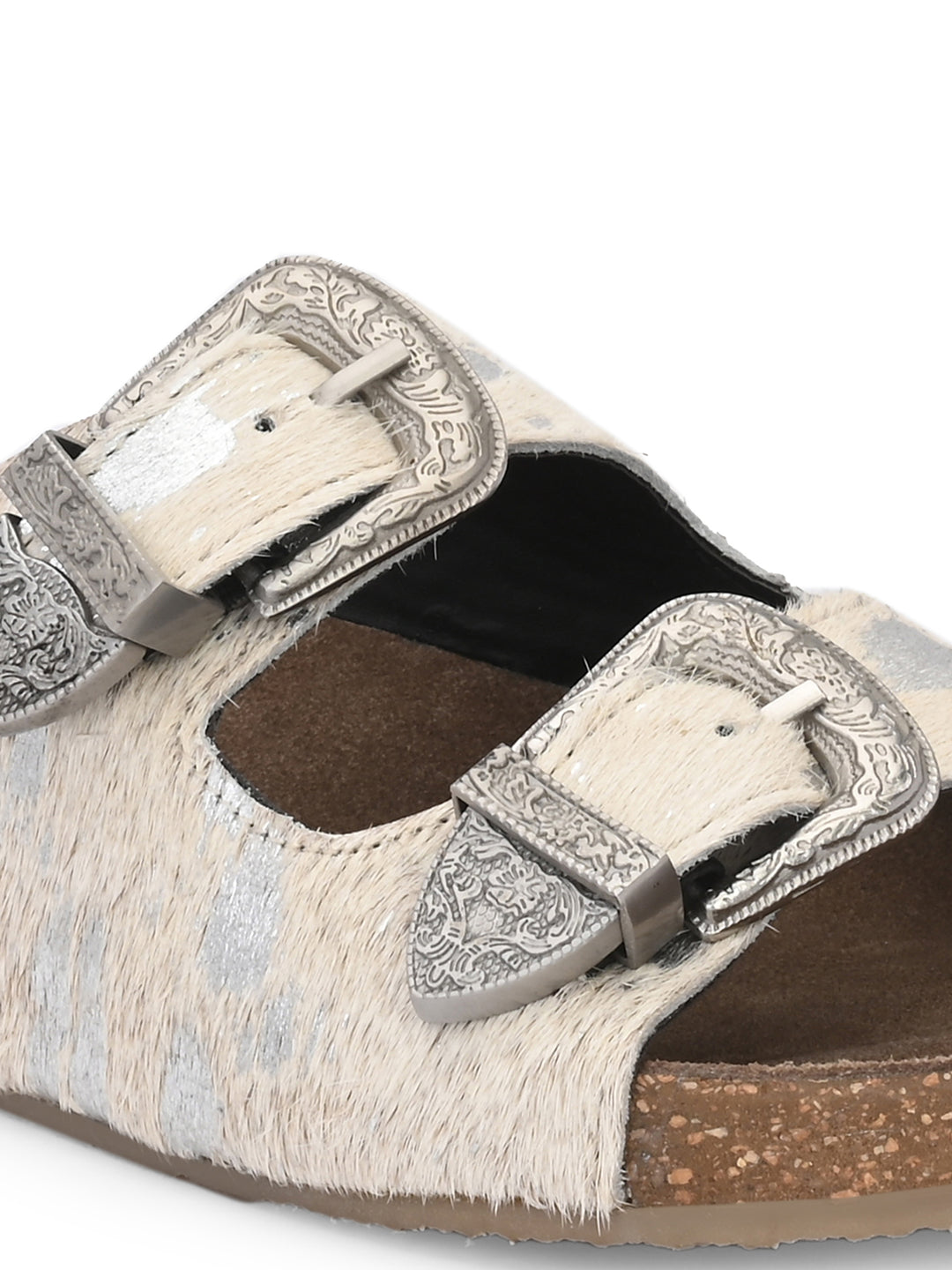 Women's Genuine Hair On Leather Flat Cork Footbed Slipper