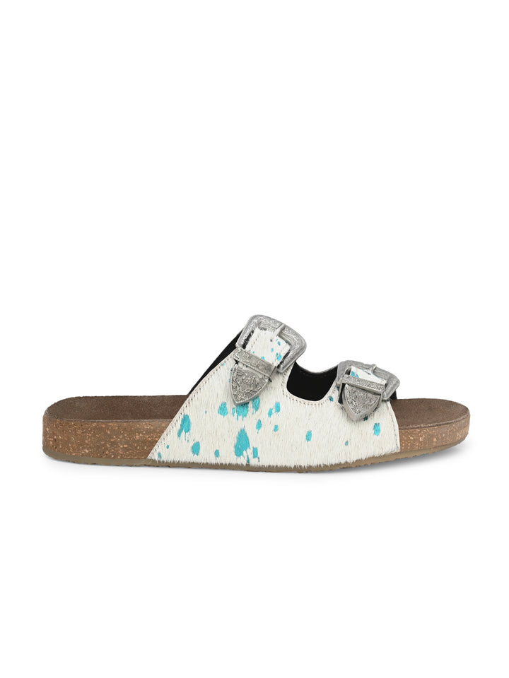 Women's Genuine Hair On Leather Flat Cork Footbed Slipper