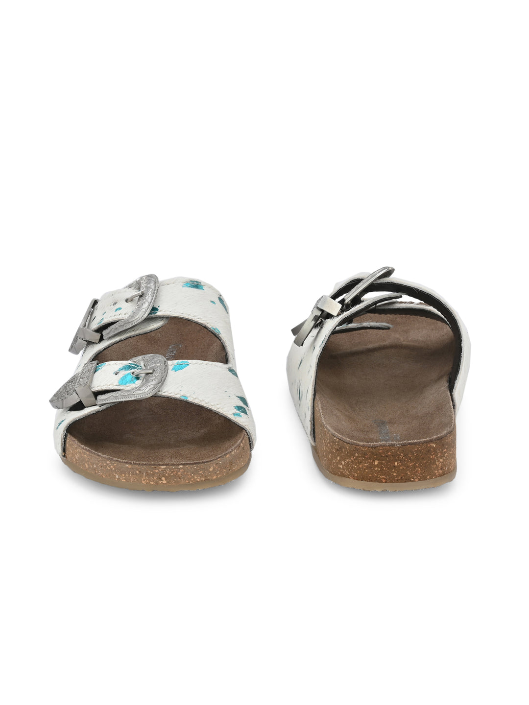 Women's Genuine Hair On Leather Flat Cork Footbed Slipper