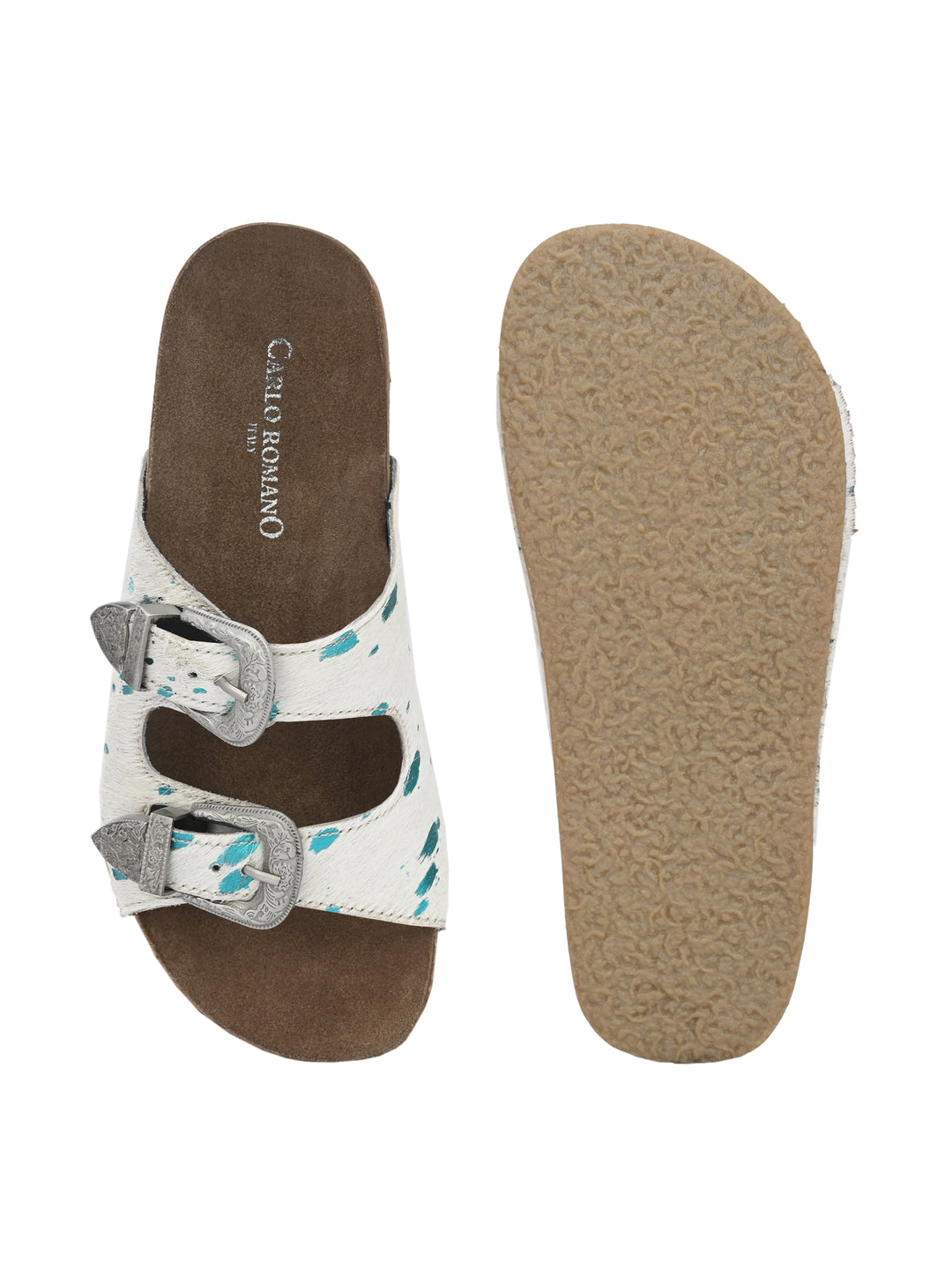 Women's Genuine Hair On Leather Flat Cork Footbed Slipper