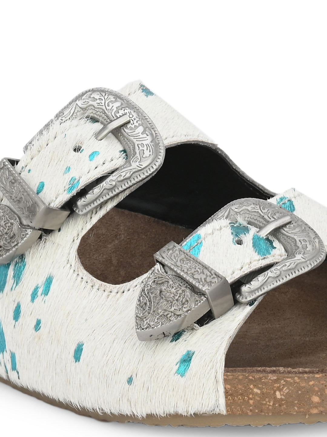 Women's Genuine Hair On Leather Flat Cork Footbed Slipper