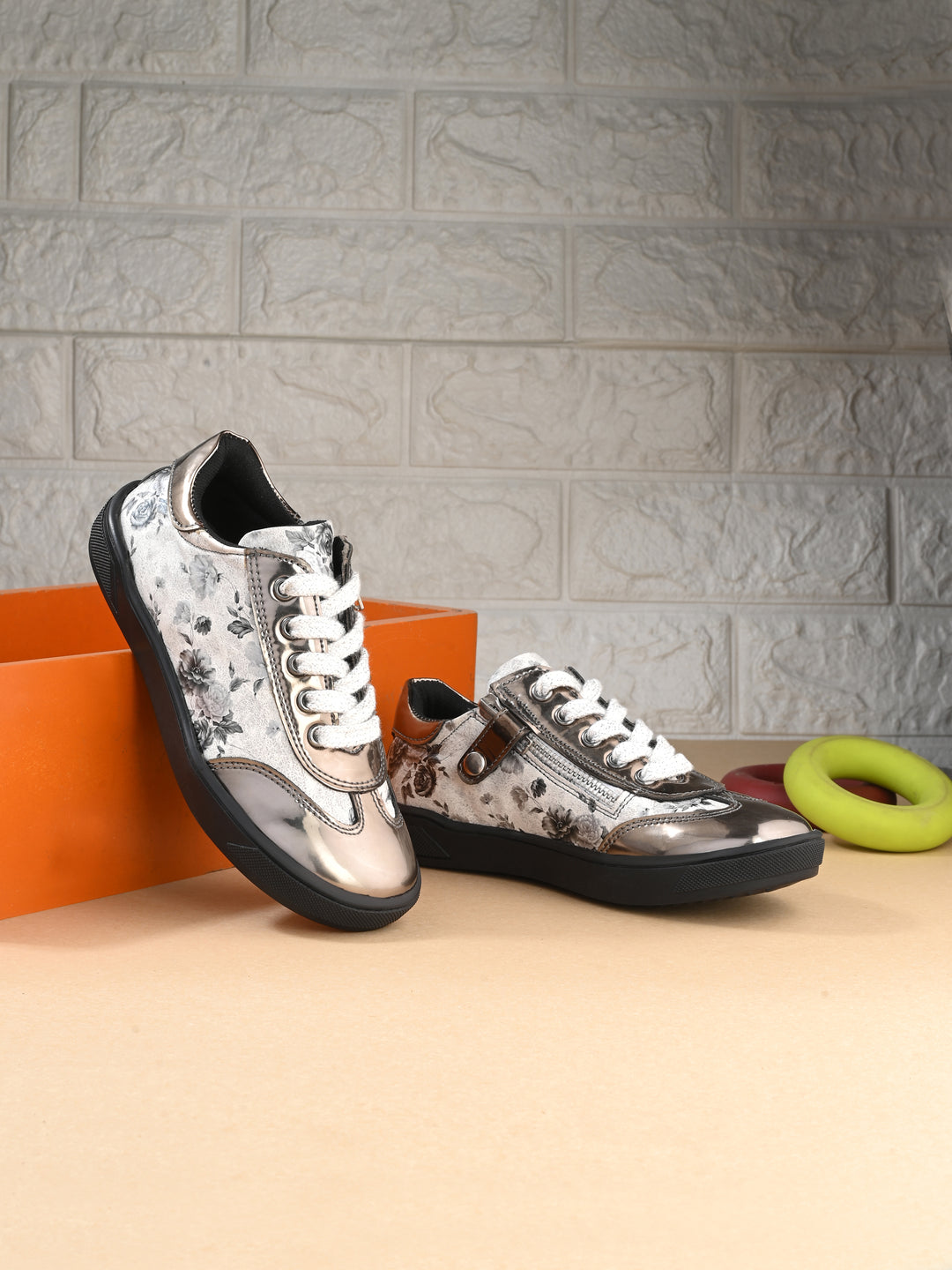 CARLO ROMANO BY WASAN VEGAN PATENT FLOWER PRINT SHOES FOR KIDS