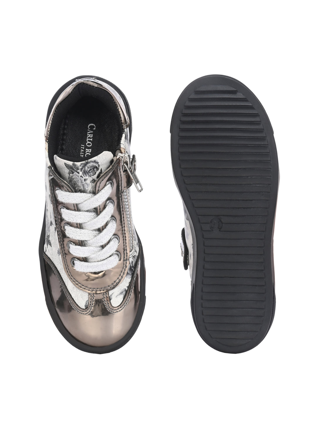 CARLO ROMANO BY WASAN VEGAN PATENT FLOWER PRINT SHOES FOR KIDS