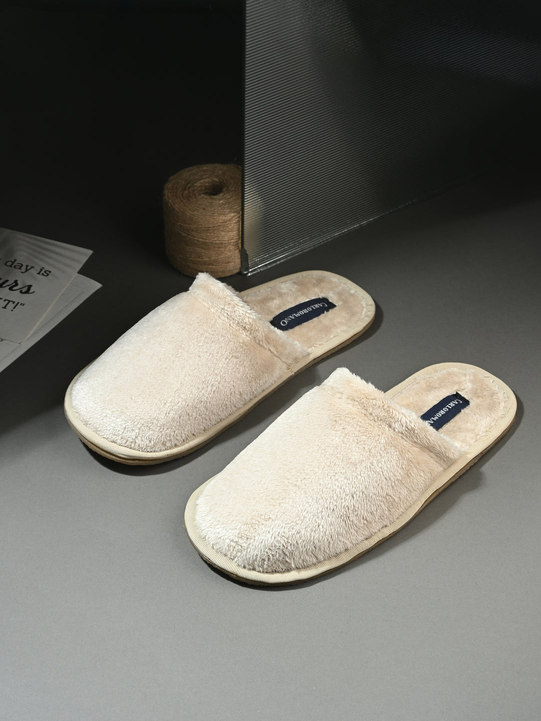 CARLO ROMANO BY WASAN BLACK COLOR PREMIUM ARTIFICIAL FUR MULES FOR MEN