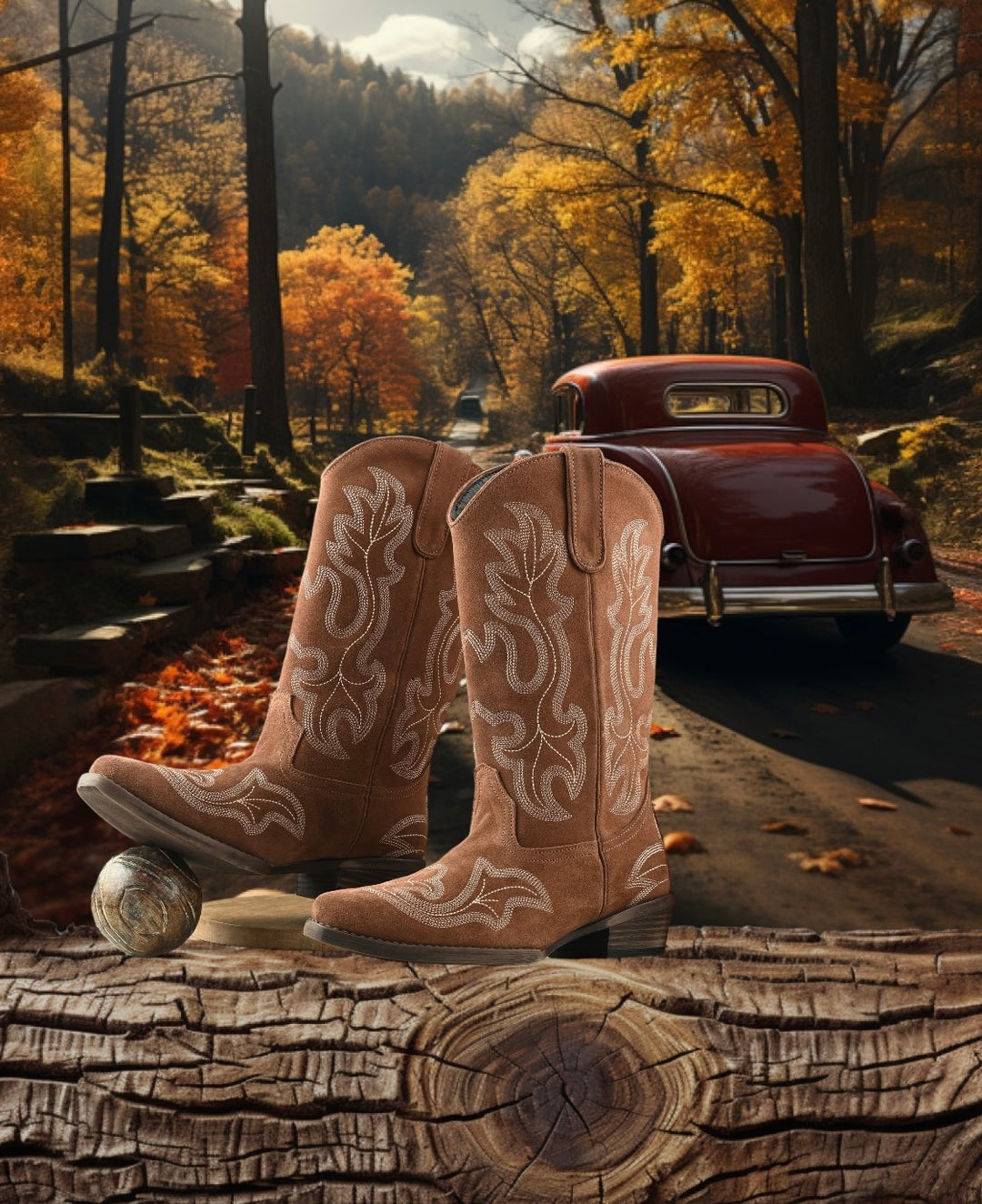 CARLO ROMANO BY WASAN  SUEDE LEATHER EMBROIDERY LONG COW BOOT FOR WOMEN