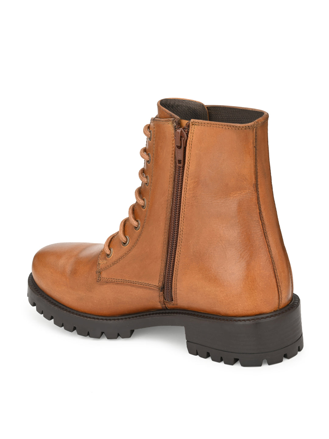 Women's Genuine burnish leather lace-up with zip high ankle boots