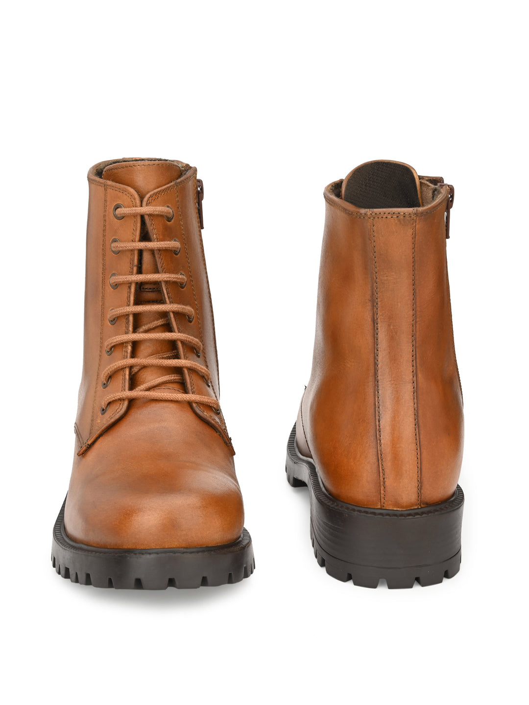 Women's Genuine burnish leather lace-up with zip high ankle boots