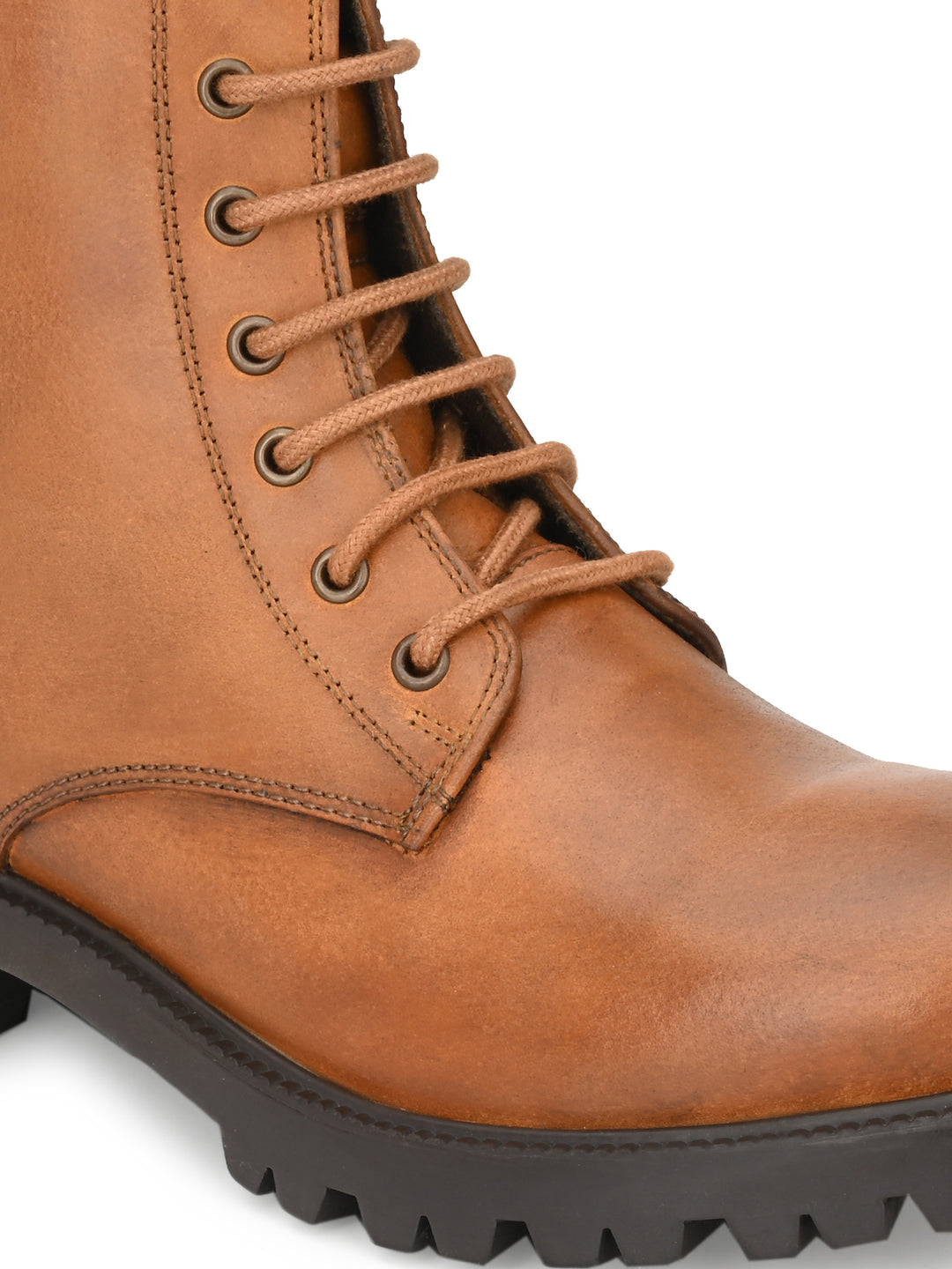 Women's Genuine burnish leather lace-up with zip high ankle boots