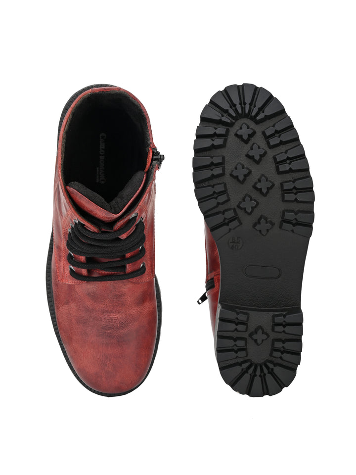 Women's Genuine burnish leather lace-up with zip high ankle boots