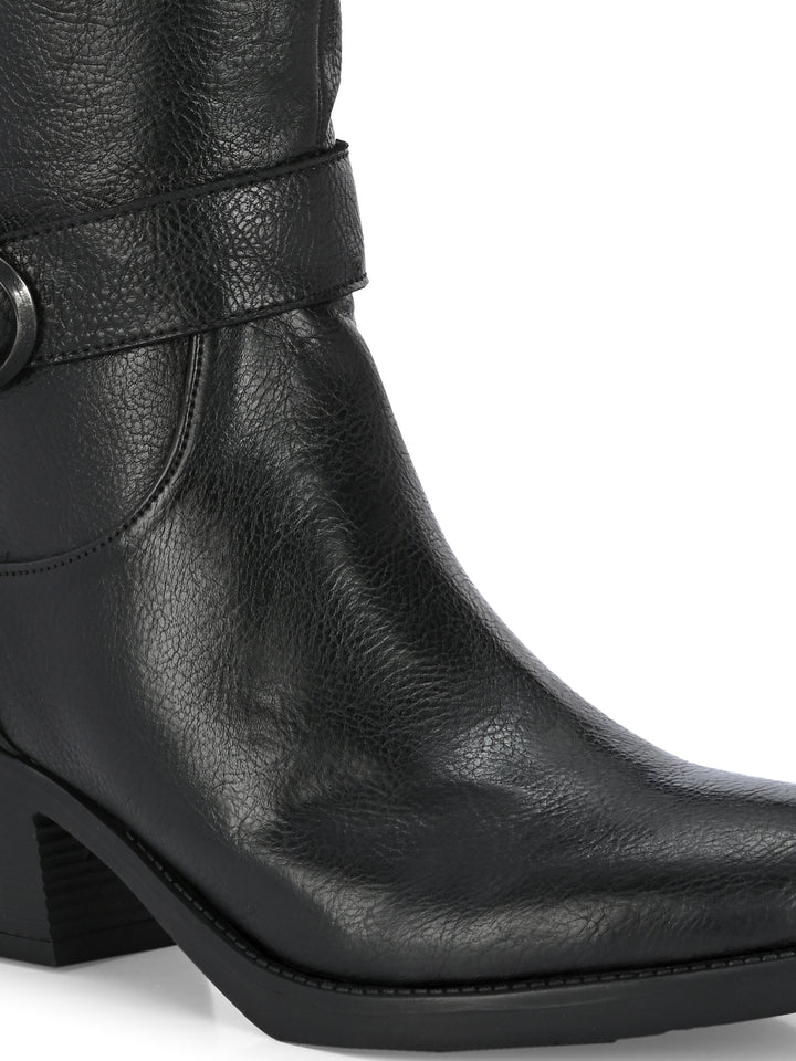 CARLO ROMANO BY WASAN BLACK COLOR  VEGAN LEATHER LONG BOOT FOR WOMEN