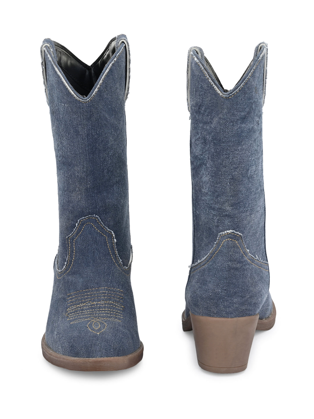 Women's  Solid Blue Embroidery Cow Boot