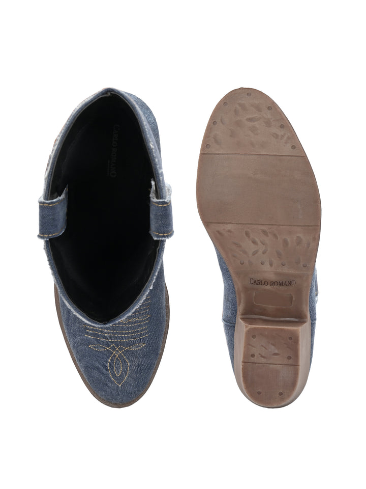 Women's  Solid Blue Embroidery Cow Boot