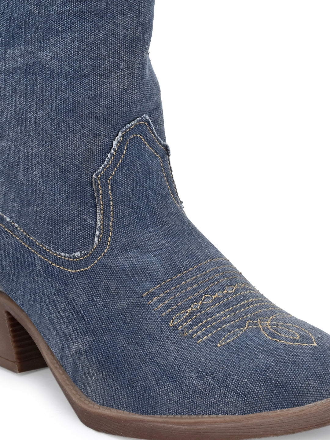 Women's  Solid Blue Embroidery Cow Boot