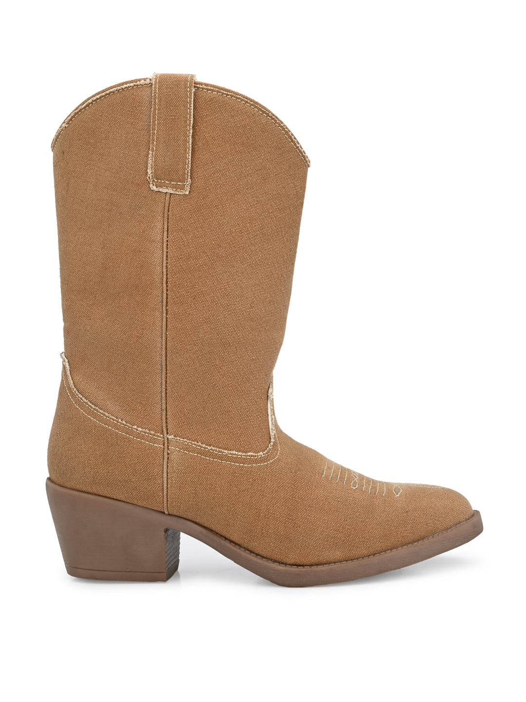 Women's  Solid Tan Embroidery Cotton Boot