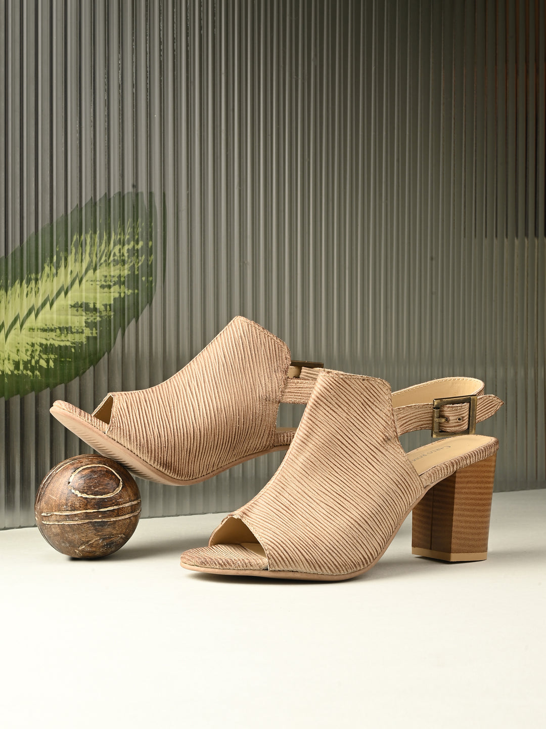 CARLO ROMANO BEIGE COLOR ITALIAN LV PRINTED SUEDE LEATHER HEEL SANDAL FOR WOMEN