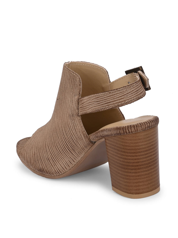 CARLO ROMANO BEIGE COLOR ITALIAN LV PRINTED SUEDE LEATHER HEEL SANDAL FOR WOMEN