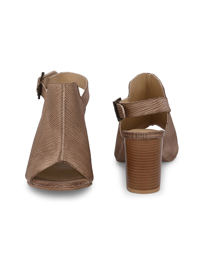 CARLO ROMANO BEIGE COLOR ITALIAN LV PRINTED SUEDE LEATHER HEEL SANDAL FOR WOMEN