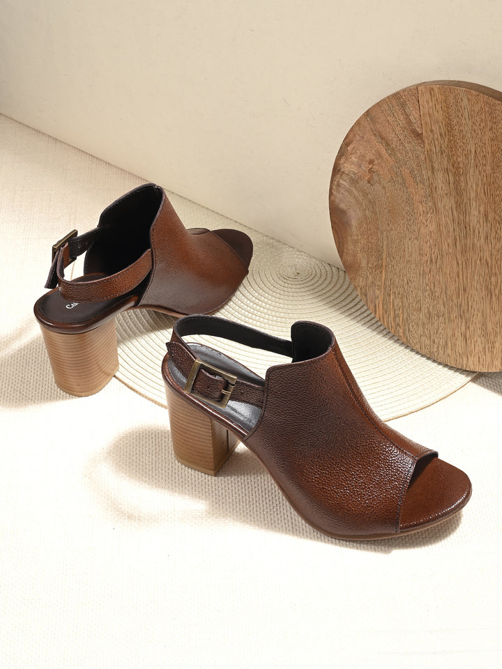 CARLO ROMANO BY WASAN BROWN COLOR GENUINE LEATHER HEEL SANDAL FOR WOMEN