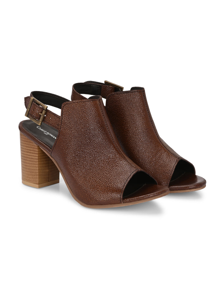 CARLO ROMANO BY WASAN BROWN COLOR GENUINE LEATHER HEEL SANDAL FOR WOMEN