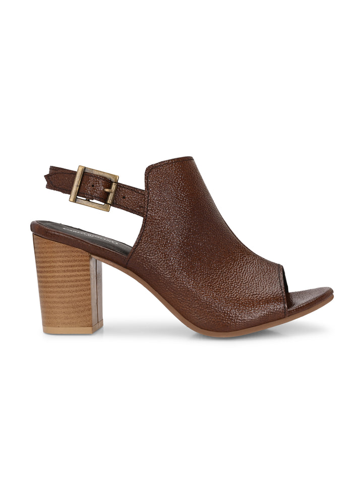 CARLO ROMANO BY WASAN BROWN COLOR GENUINE LEATHER HEEL SANDAL FOR WOMEN