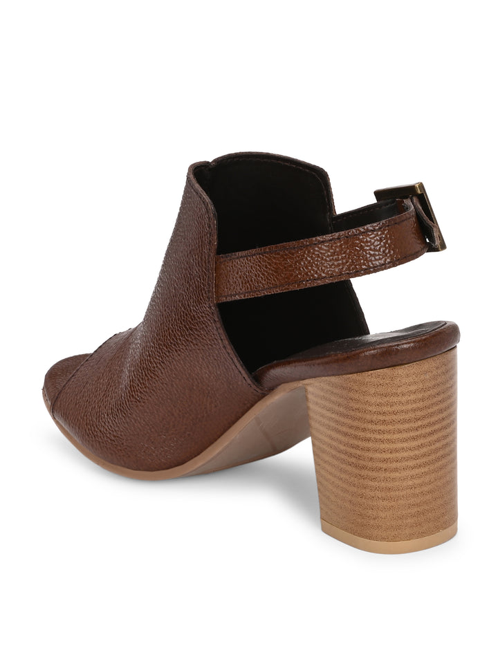 CARLO ROMANO BY WASAN BROWN COLOR GENUINE LEATHER HEEL SANDAL FOR WOMEN