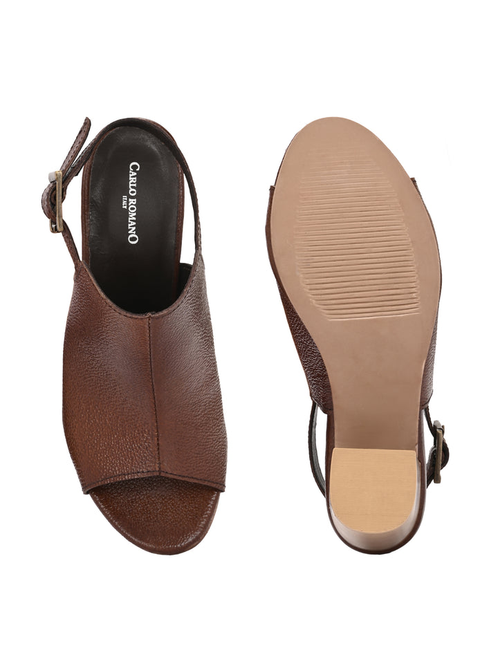 CARLO ROMANO BY WASAN BROWN COLOR GENUINE LEATHER HEEL SANDAL FOR WOMEN